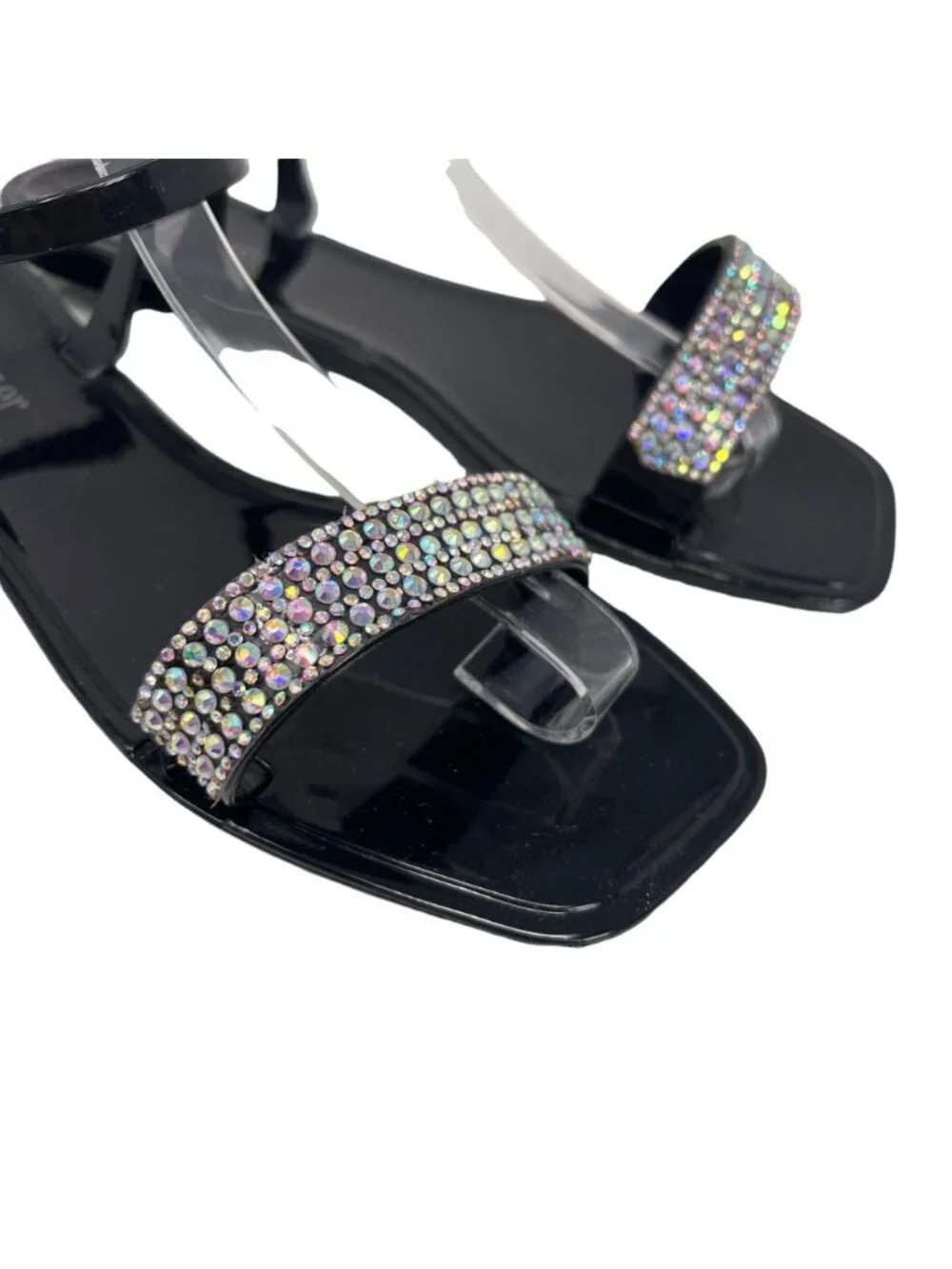 Olivia Miller Sandals Size 7 Palizzi Jelly Open Toe Rhinestone Black NWB